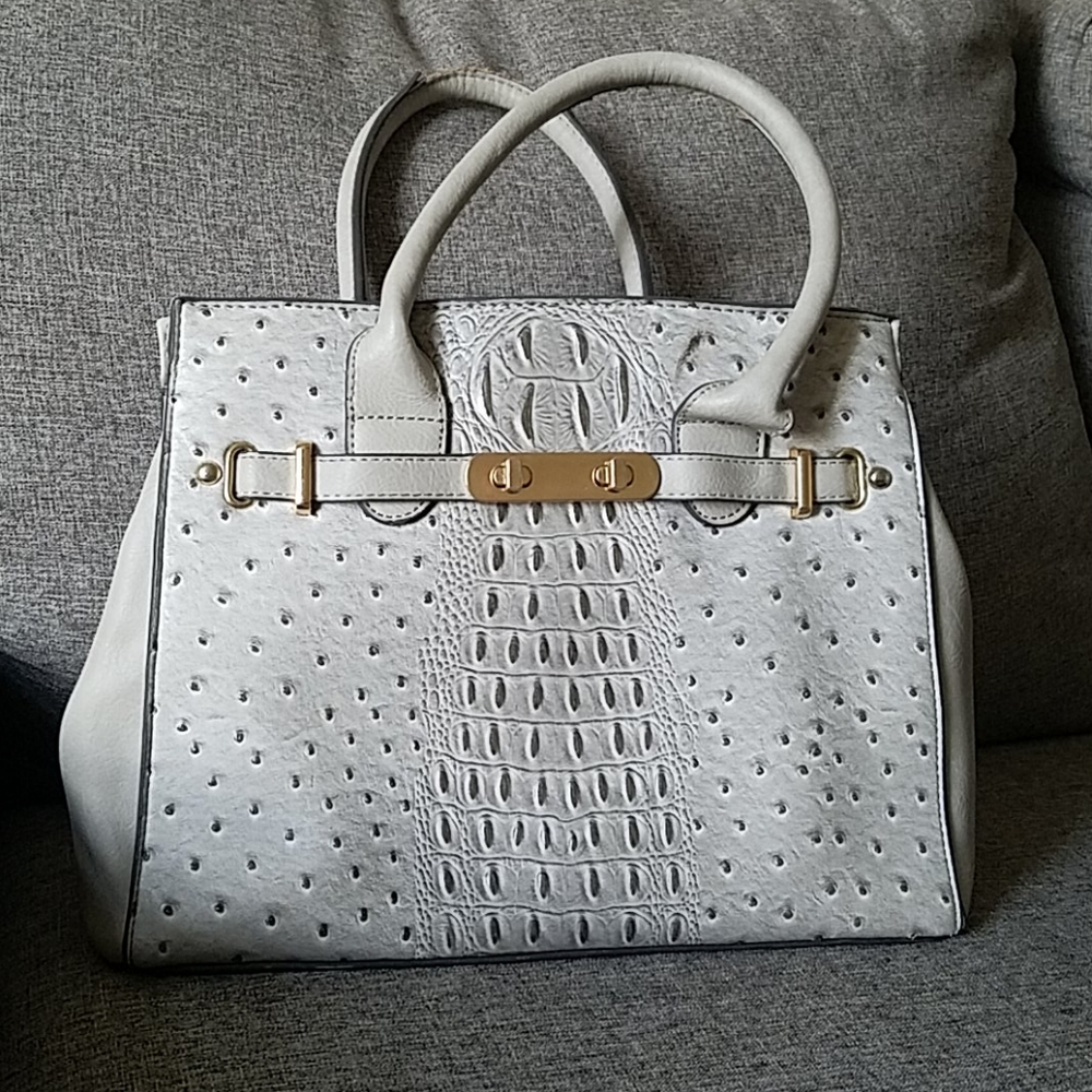 Gray Faux Ostrich Purse